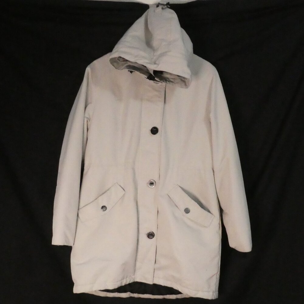 CDN / MTL NOIZE OUTERWEAR CO | large | Hooded Light Grey Full Length Winter Coat